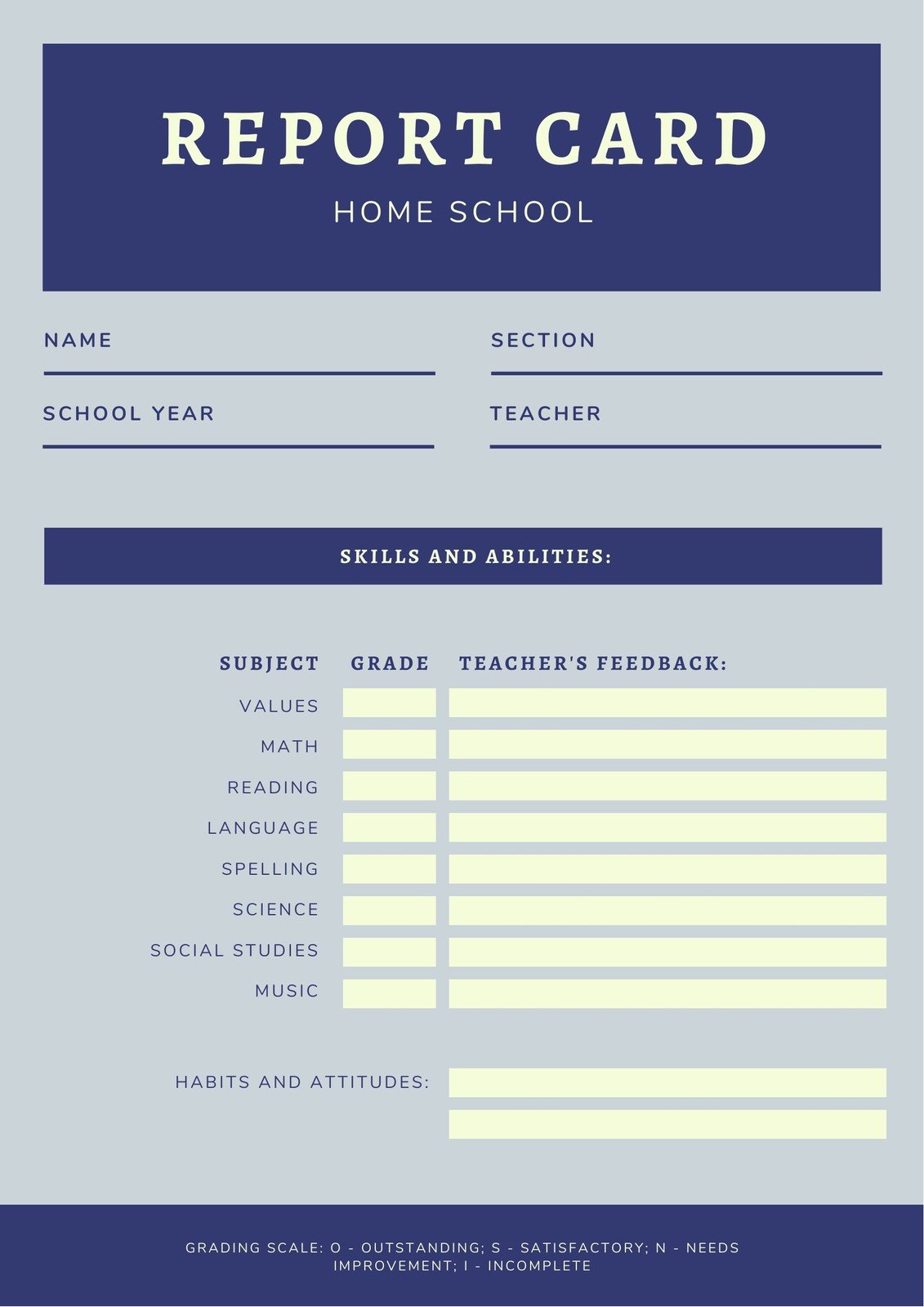 Customize 23+ Homeschool Report Cards Templates Online - Canva Intended For Homeschool Report Card Template Middle School