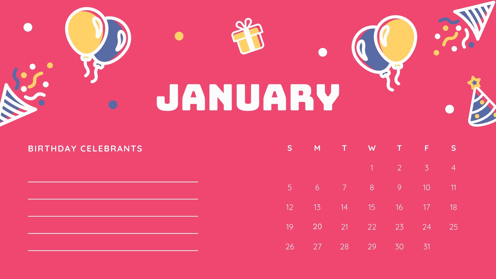 Free, printable, customizable birthday calendar templates Canva