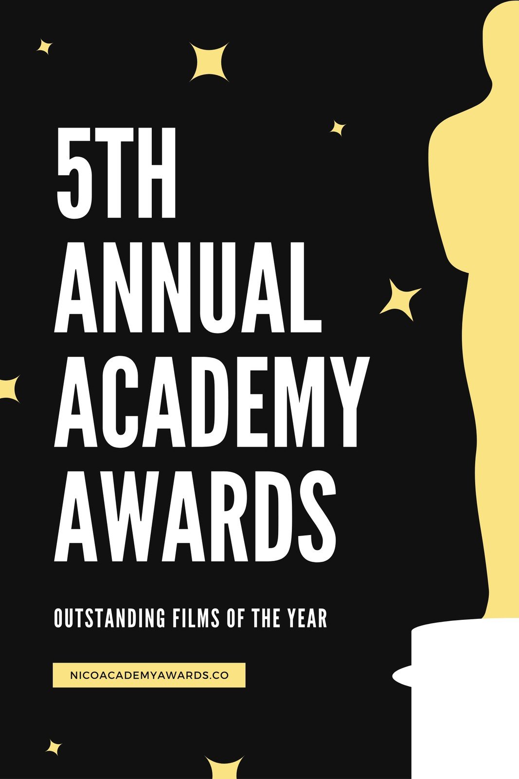 Black and Yellow Trophy and Stars Academy Awards Pinterest Graphic