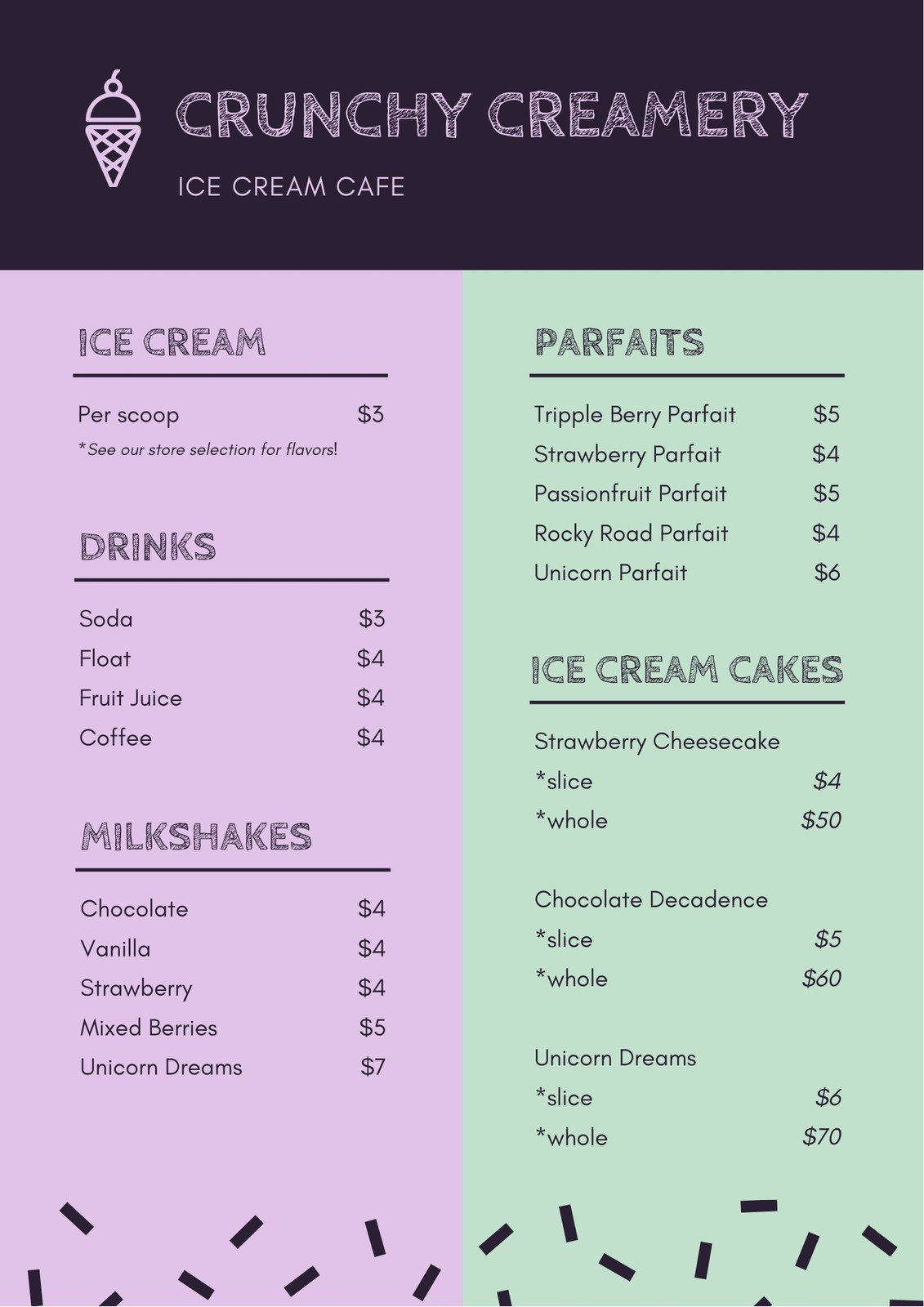 iceberg ice cream price list