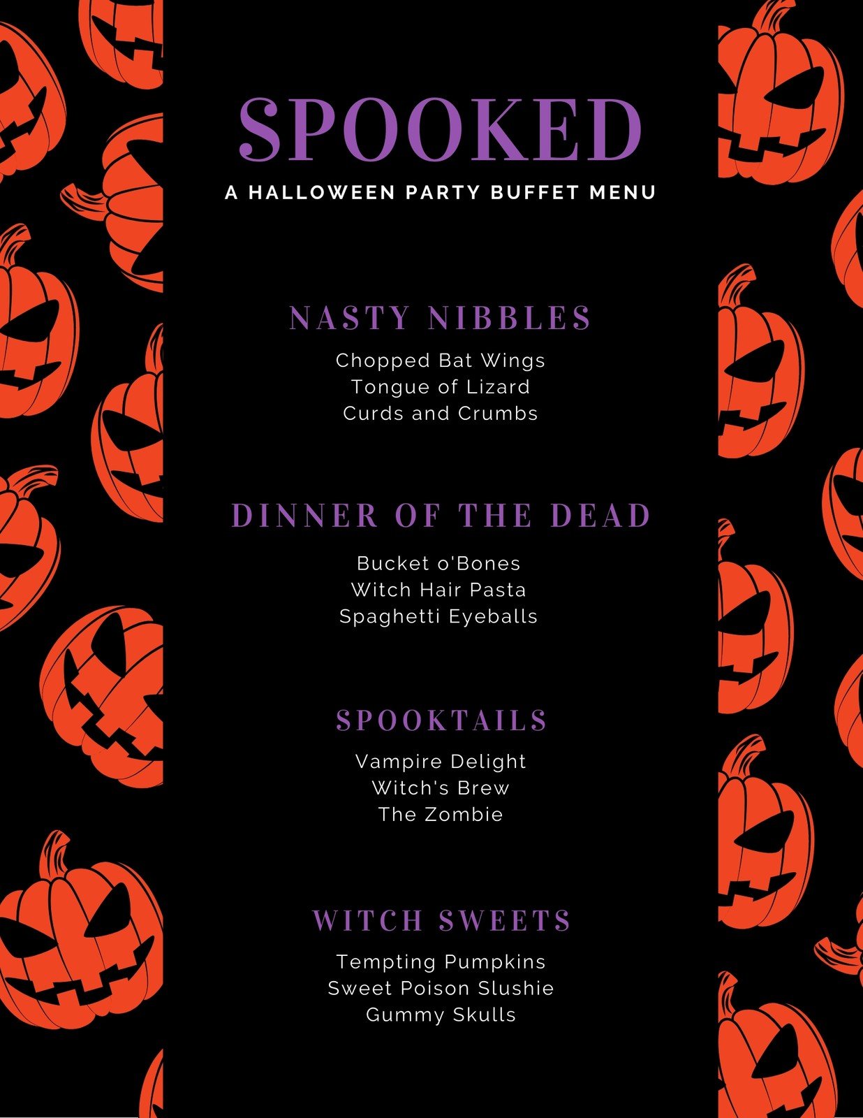 Free printable customizable Halloween menu templates Canva
