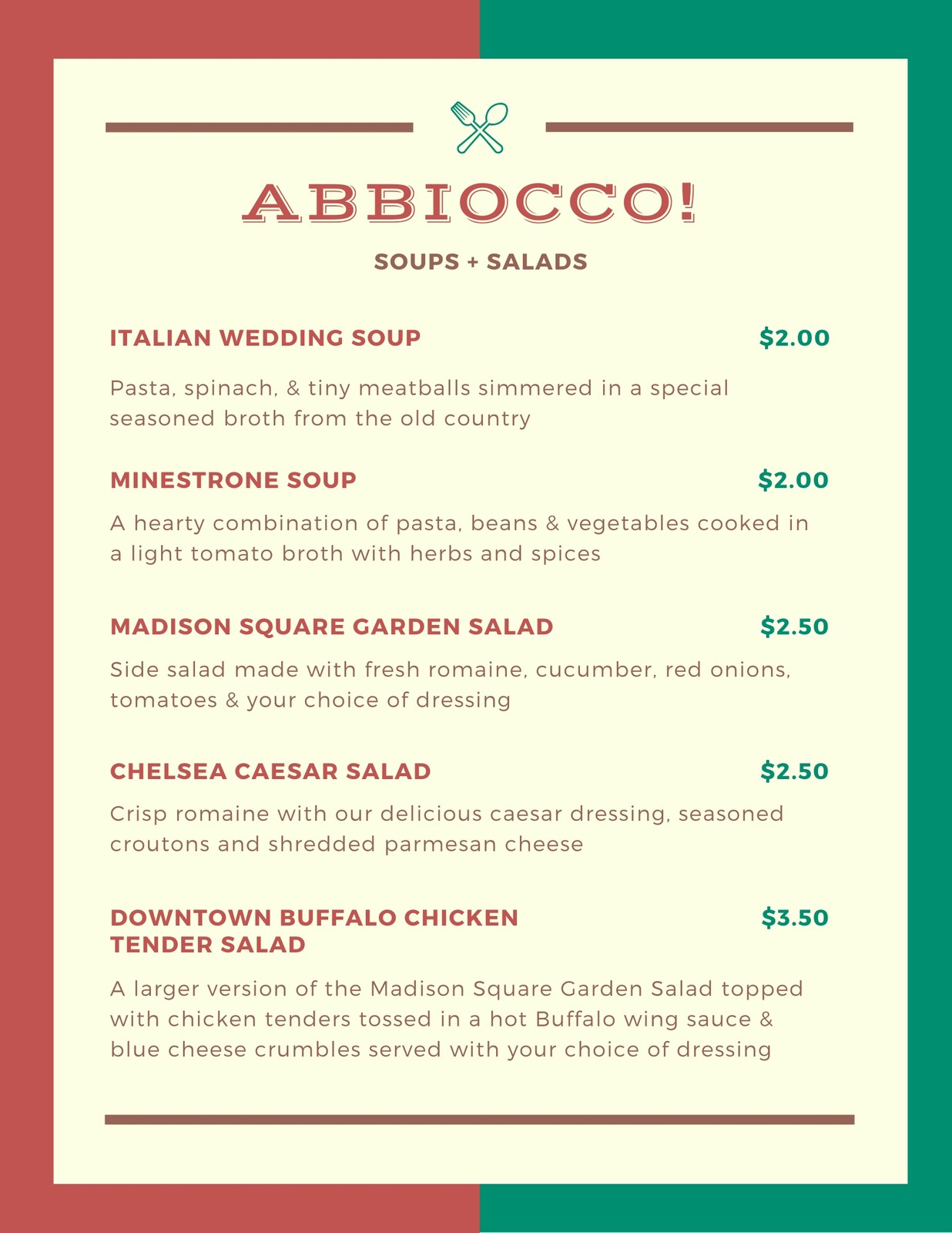 Red And Green Bordered Simple Italian Menu Templates By Canva