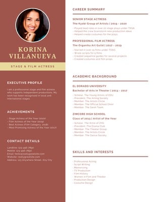 Professional Actors Resume Template from marketplace.canva.com
