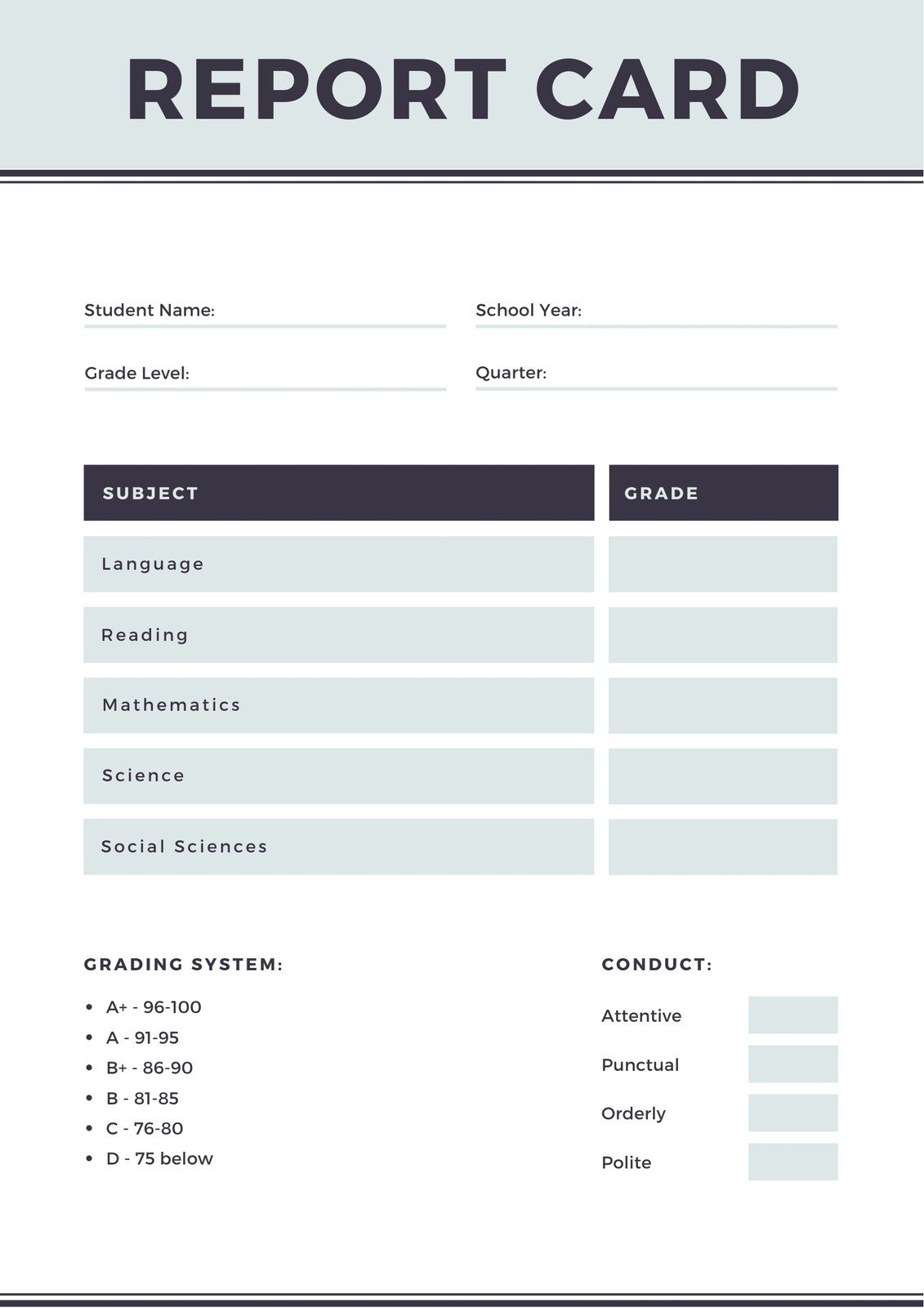 Free custom printable homeschool report card templates  Canva Inside Homeschool Report Card Template