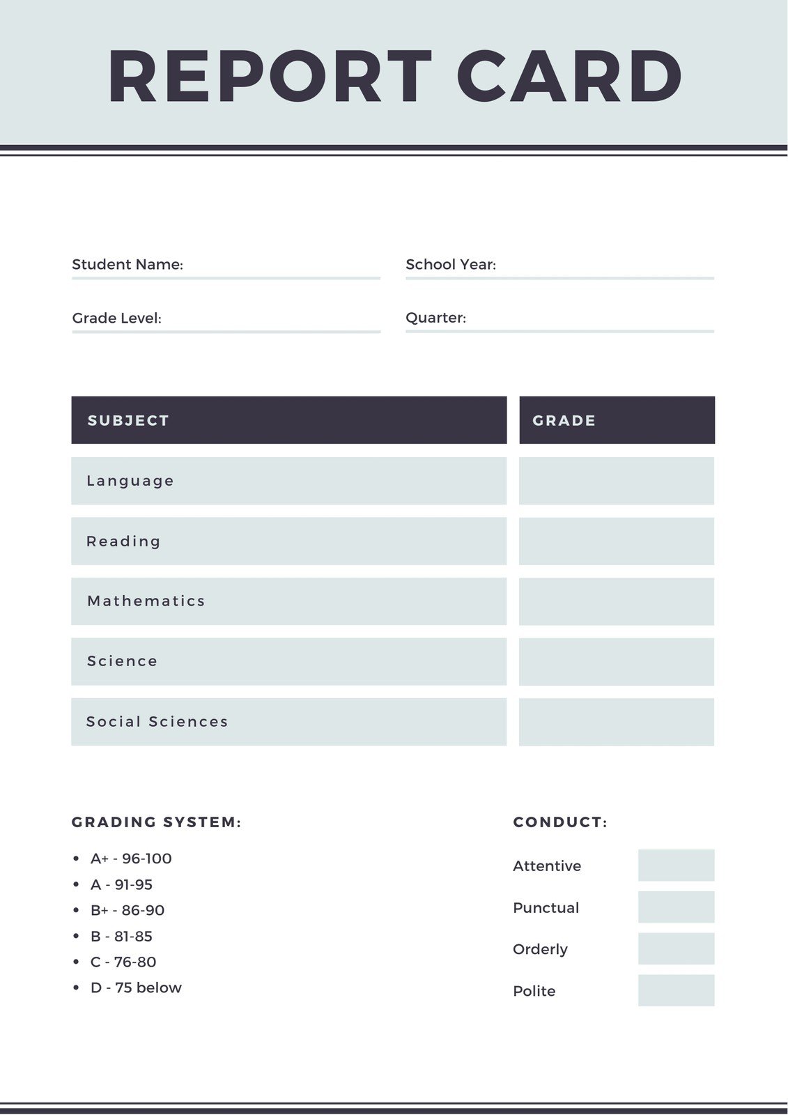 Report Card Template Pdf