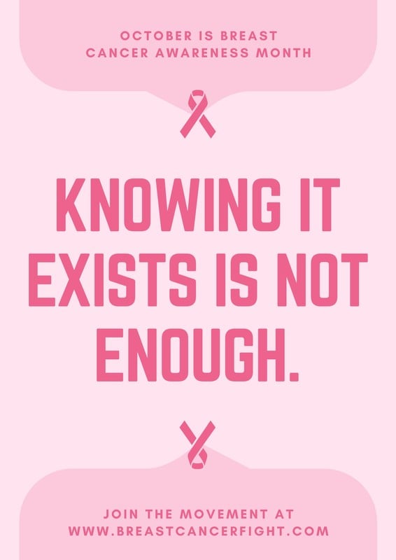 Pink Typographic Ribbon Breast Cancer Awareness Poster Templates
