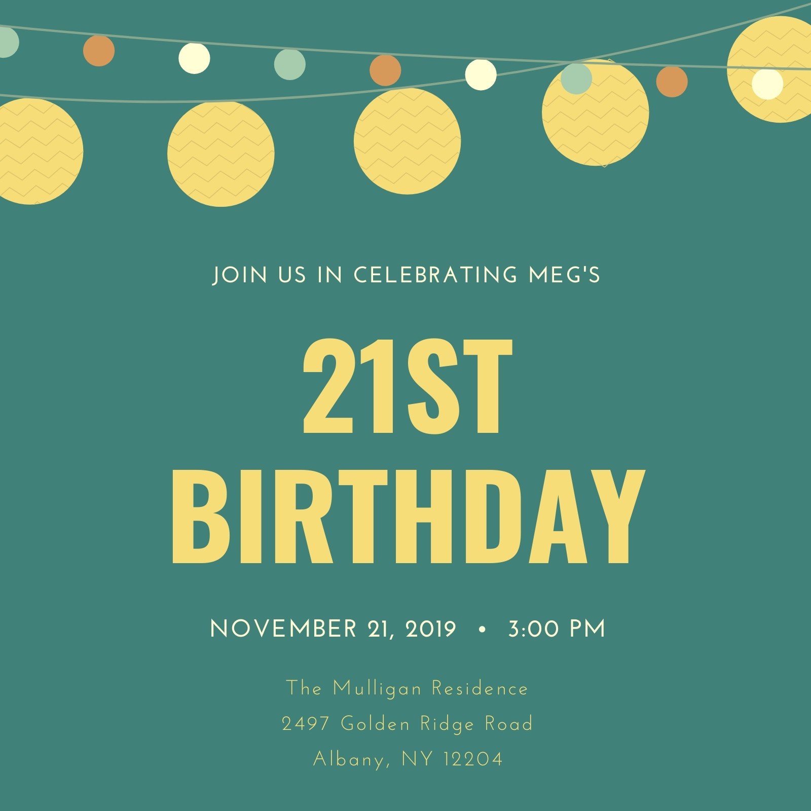 Free, custom printable 21st birthday invitation templates Canva