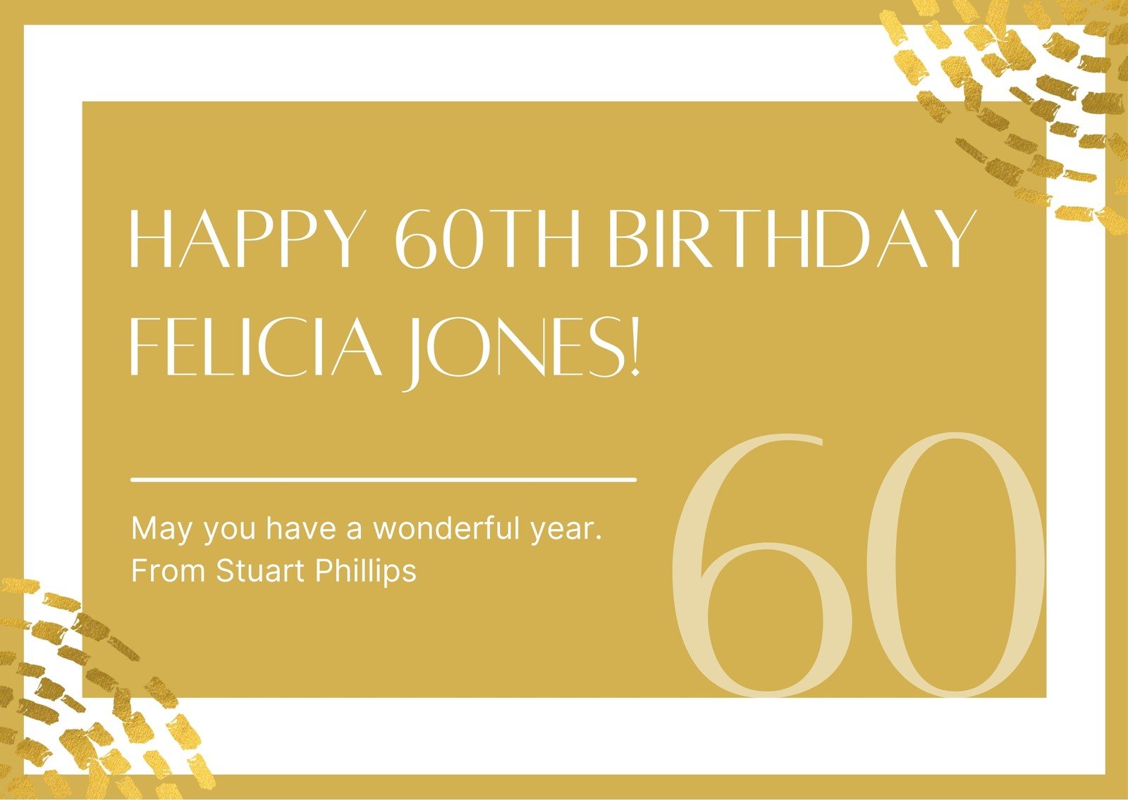 Gold & White Modern Abstract 60th Birthday Greeting Card ...
