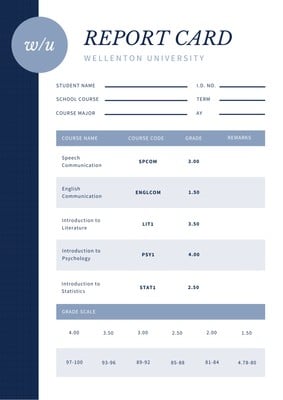 Free custom printable college report card templates | Canva