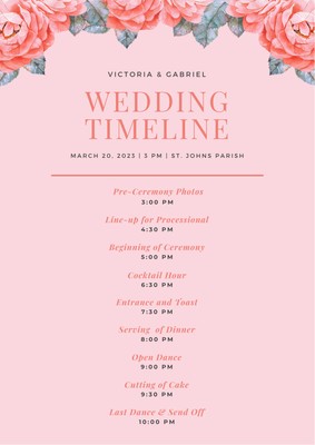 Free custom printable wedding timeline planner templates | Canva