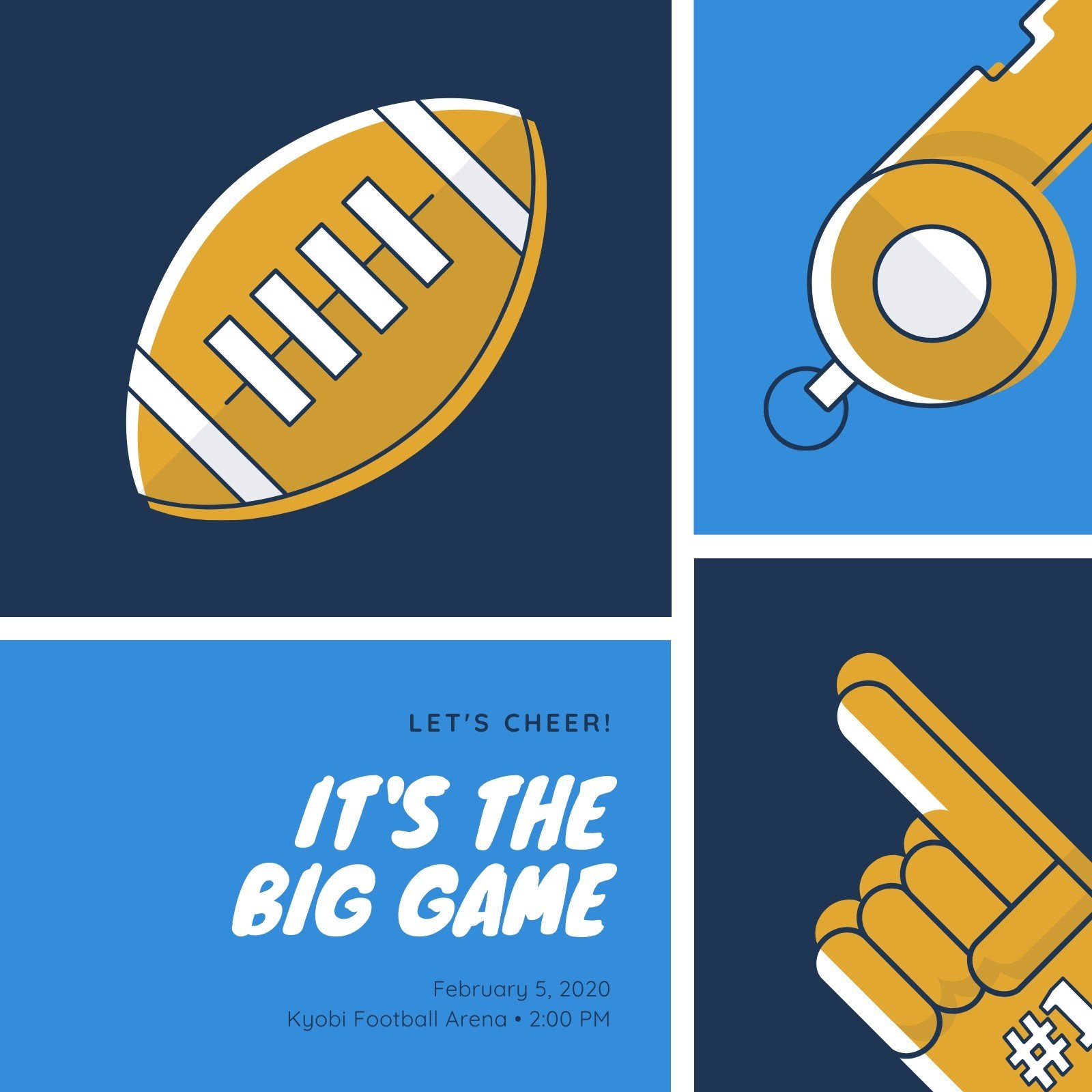 Blue Illustrated Football Game Social Media Graphic