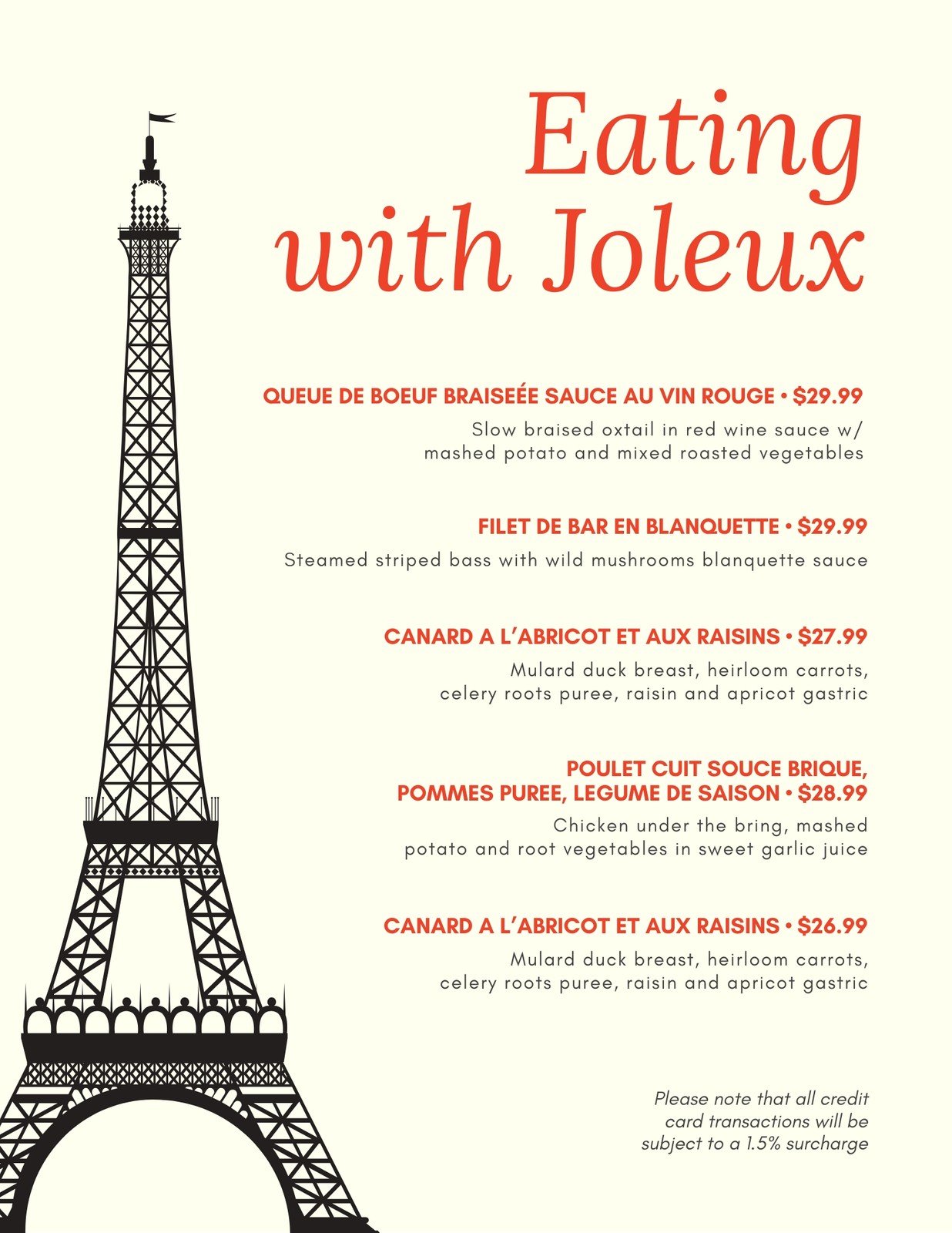 Free printable and customizable French menu templates Canva