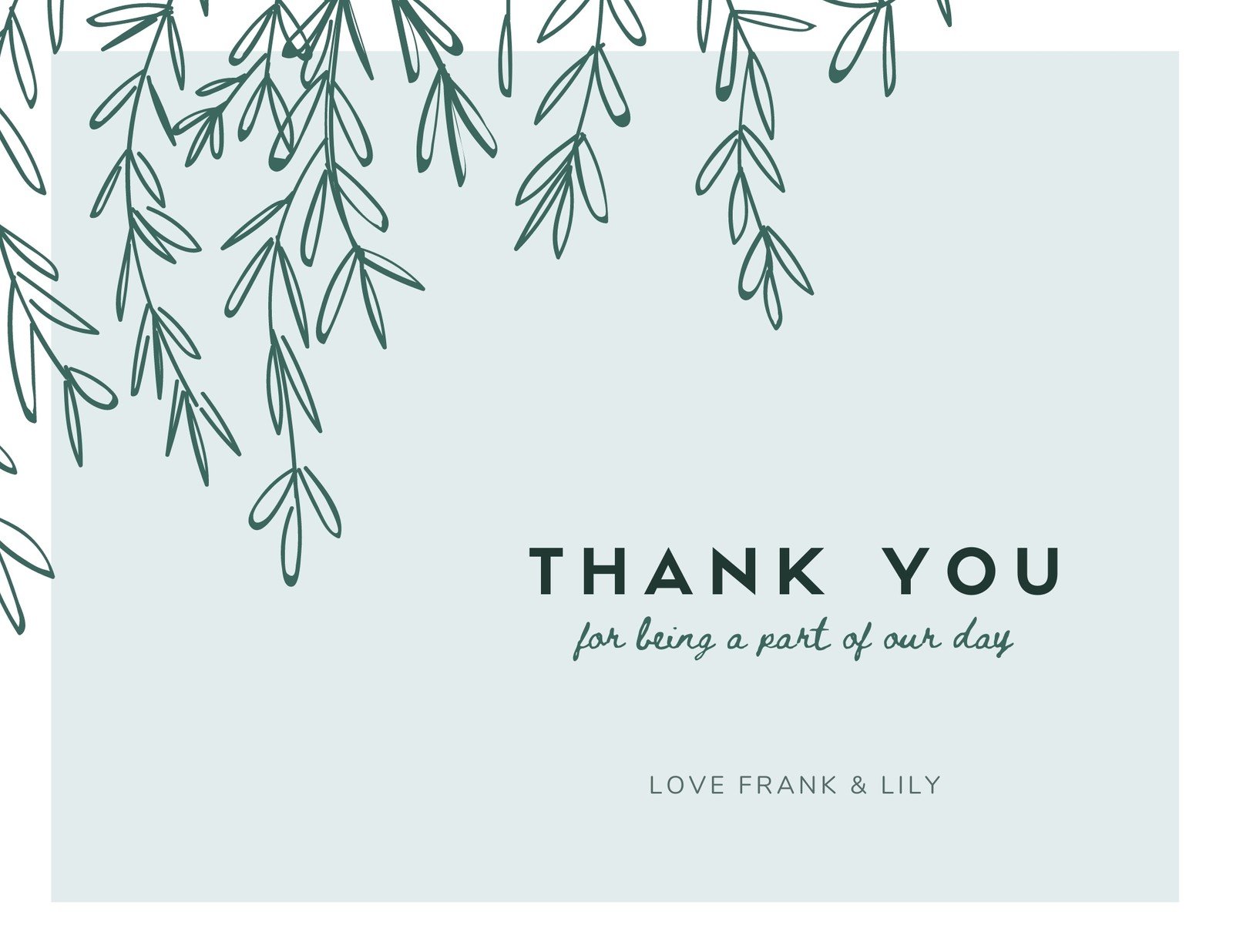 Green Vines Wedding Thank You Card - Templates by Canva Regarding Free Printable Thank You Card Template