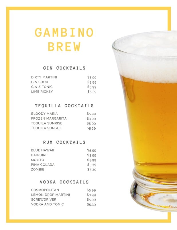 Free printable and customizable cocktail menu templates | Canva
