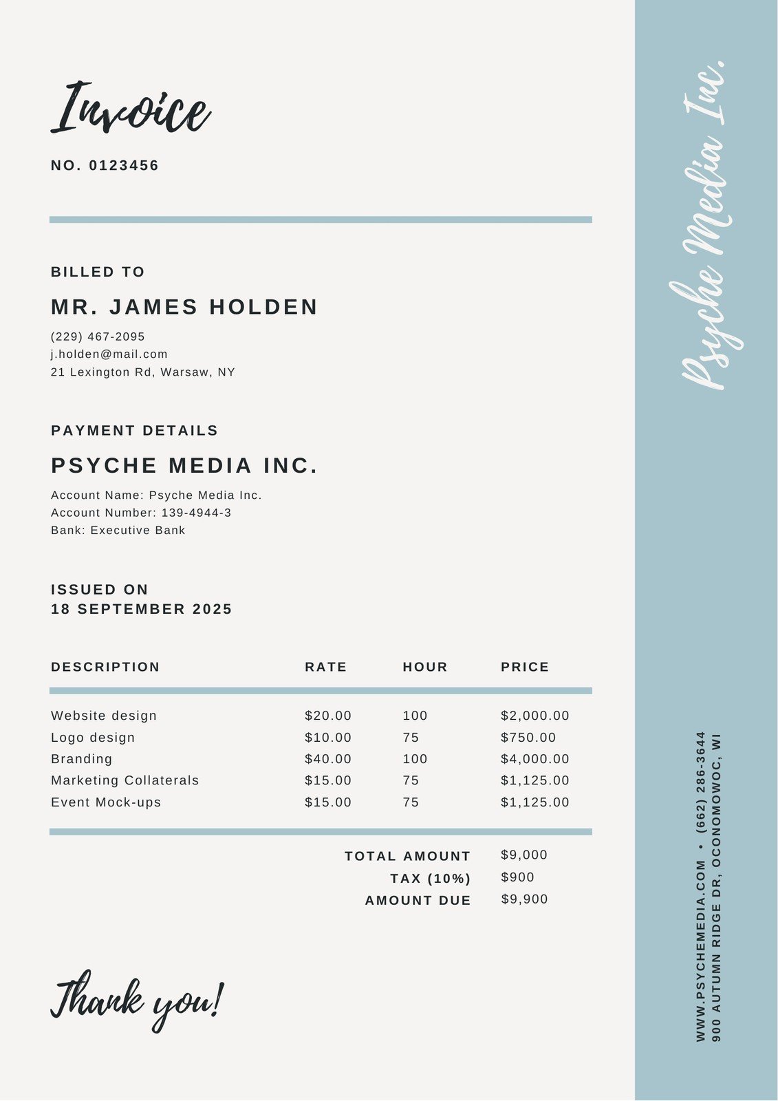 Blue and white Modern Office Invoice