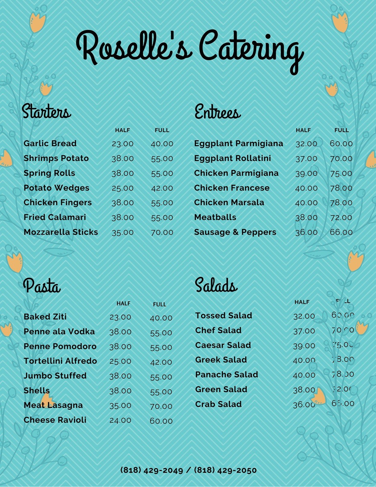Free printable and customizable catering menu templates Canva