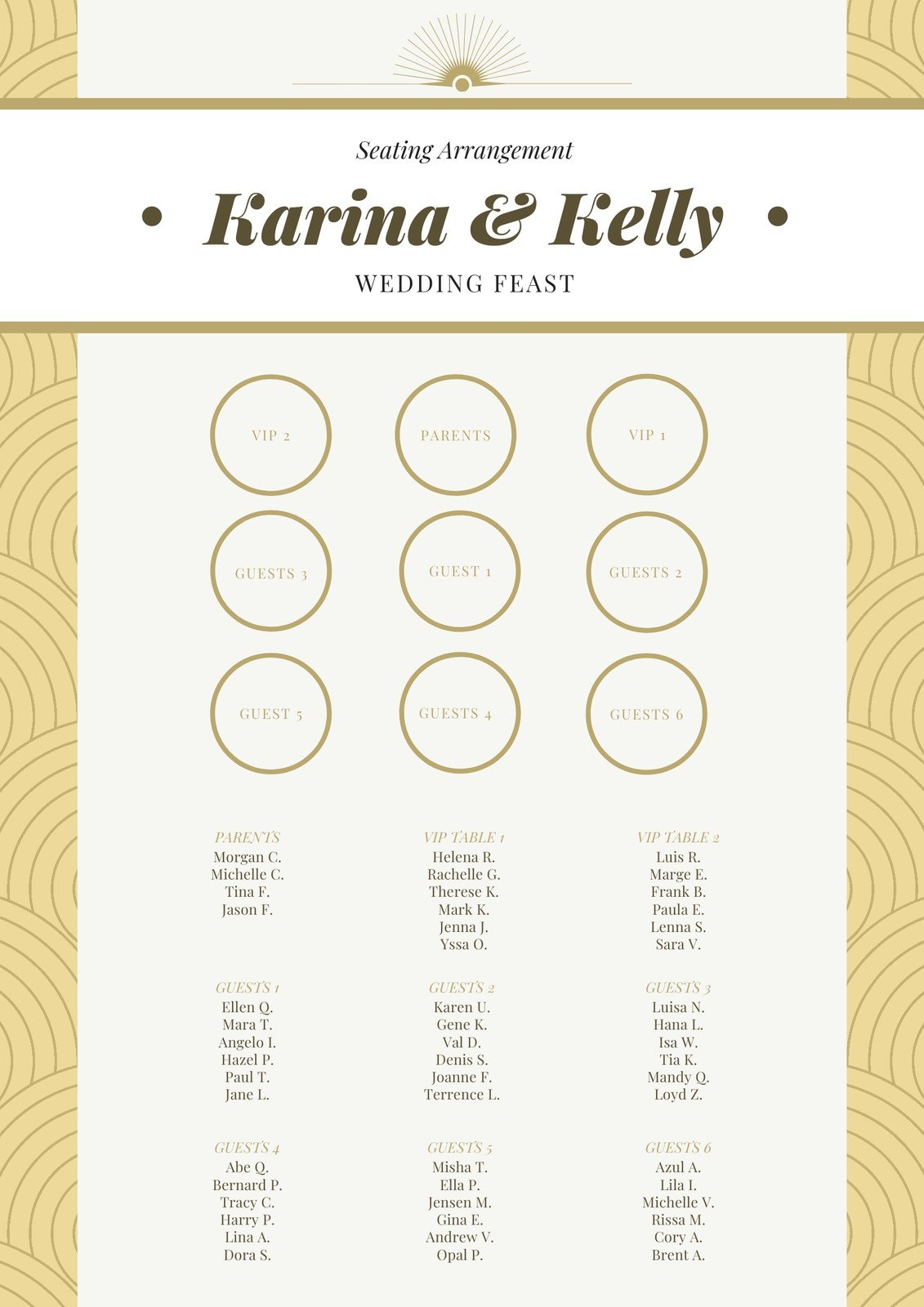 Gold White Brown Wedding Seating Chart