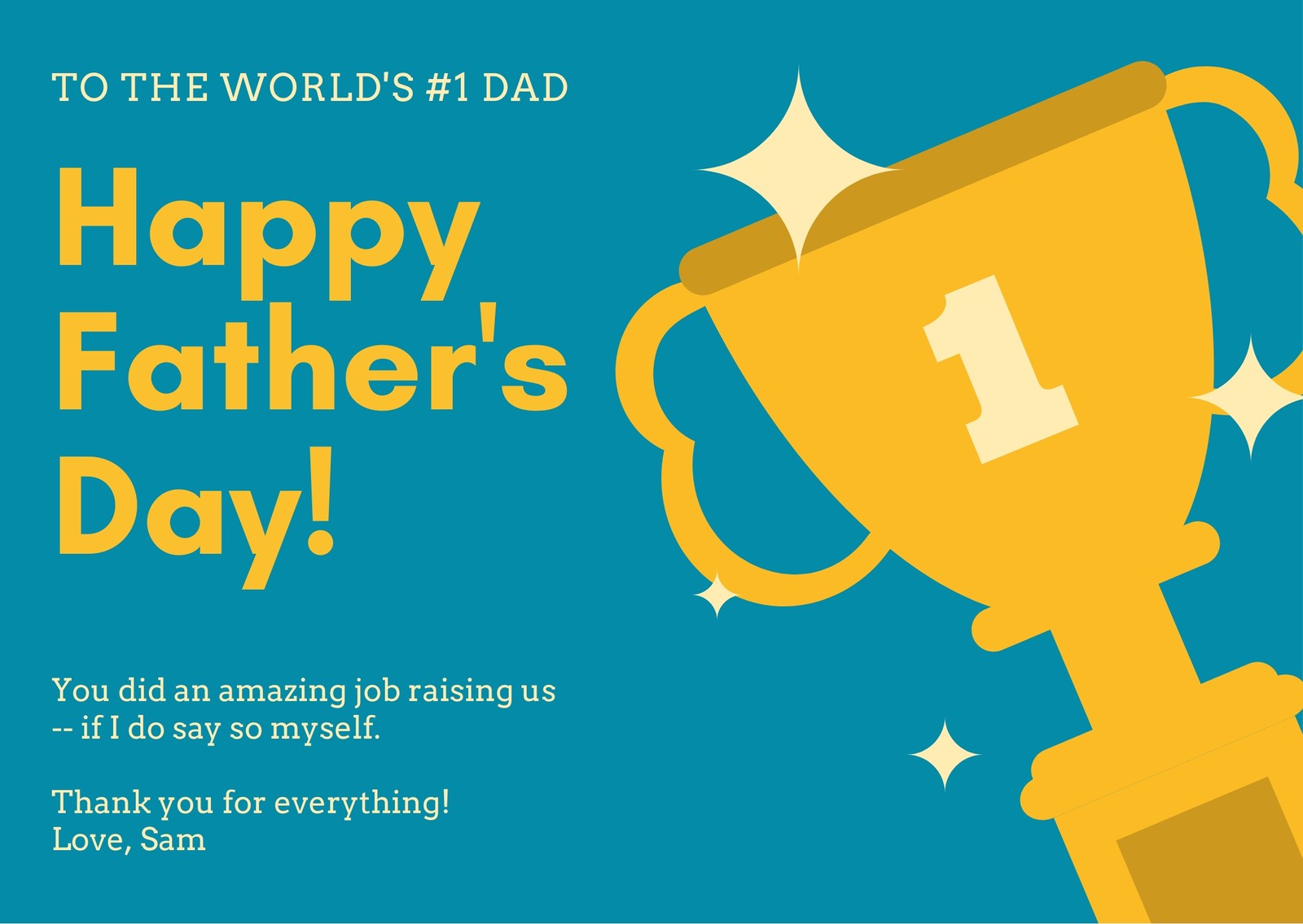 Blue and Gold Sparkling Trophy Father's Day Card