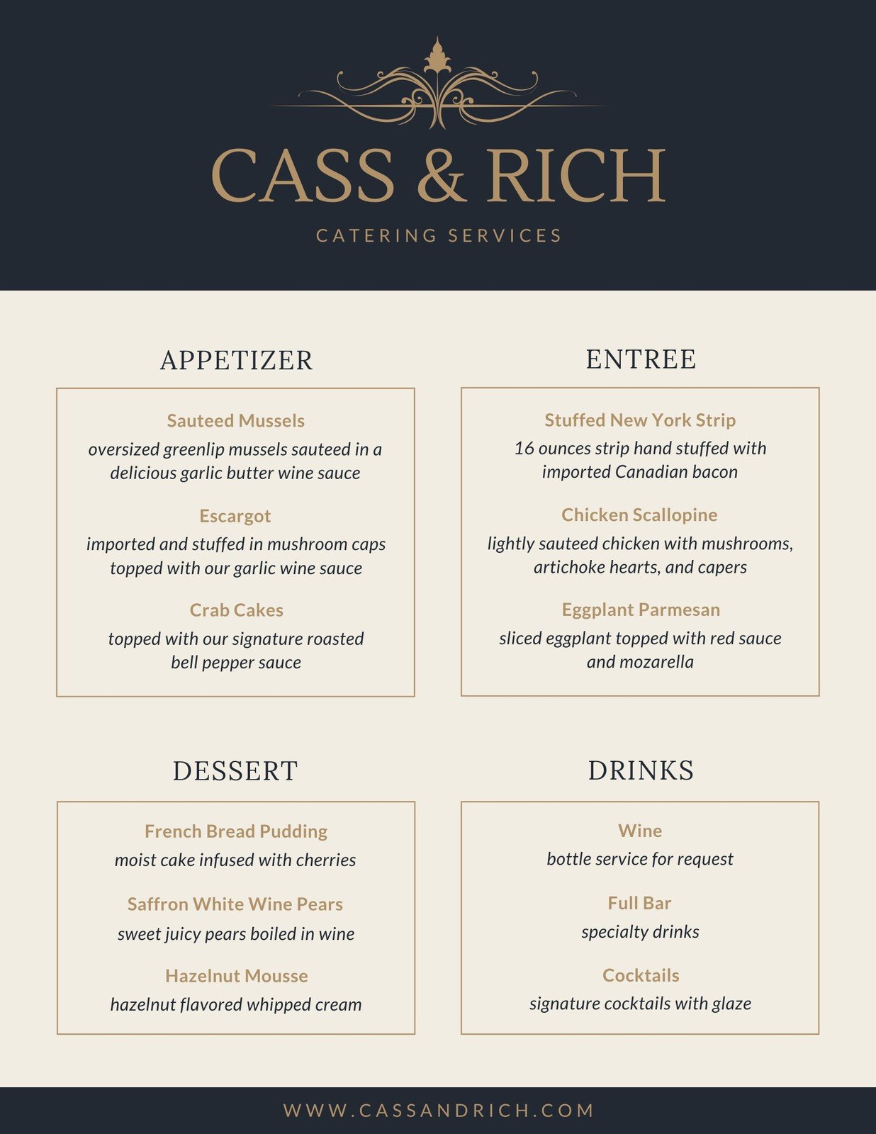 Free printable and customizable catering menu templates Canva