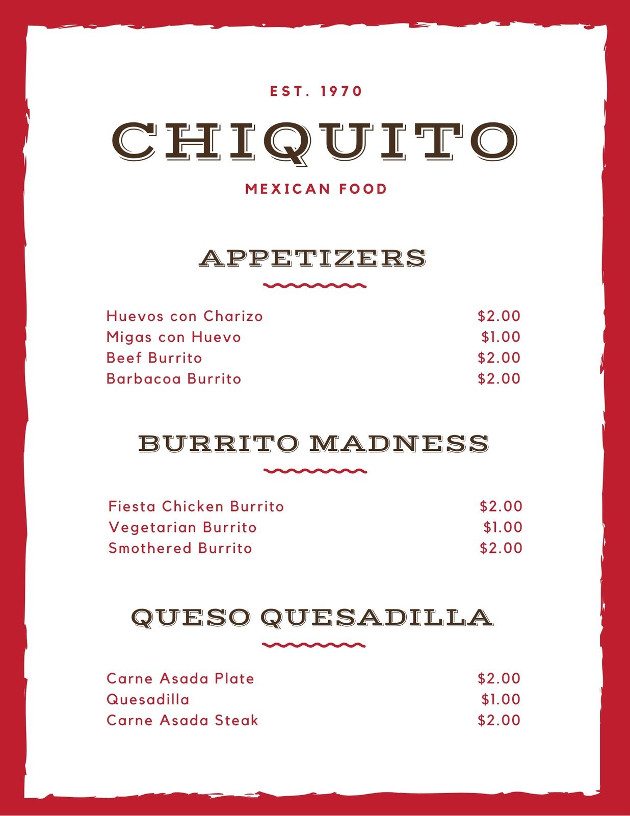 spanish menu