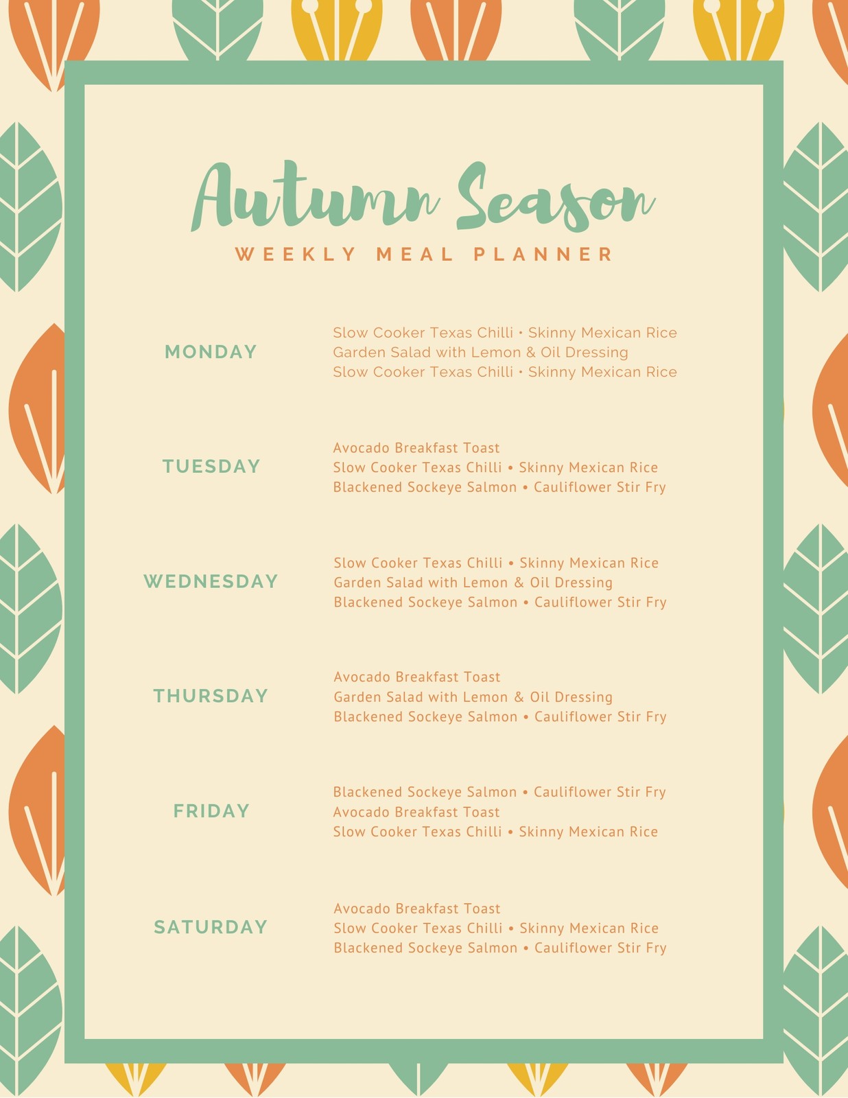 Beige Autumn Weekly Menu Templates By Canva