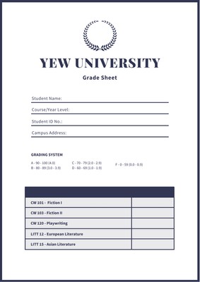 Fake College Report Card Template from marketplace.canva.com