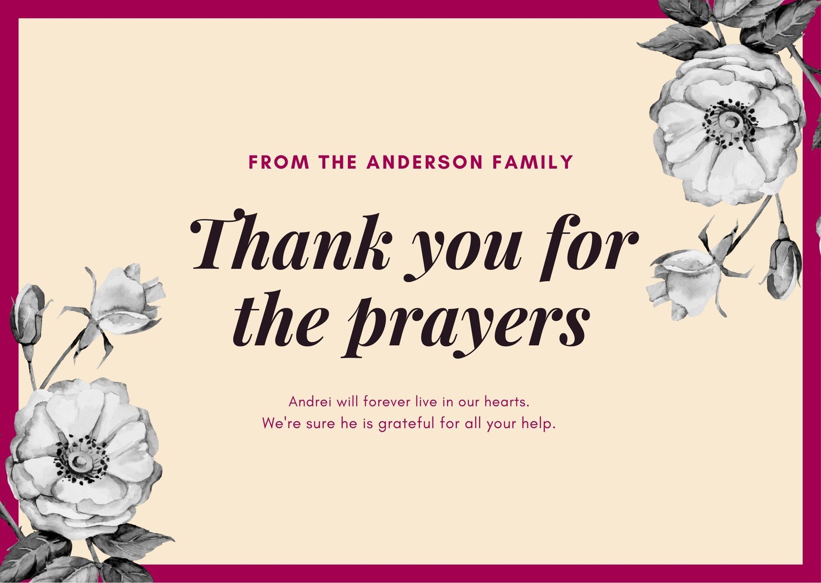 Free, printable funeral thank you card templates to customize  Canva With Regard To Sympathy Thank You Card Template
