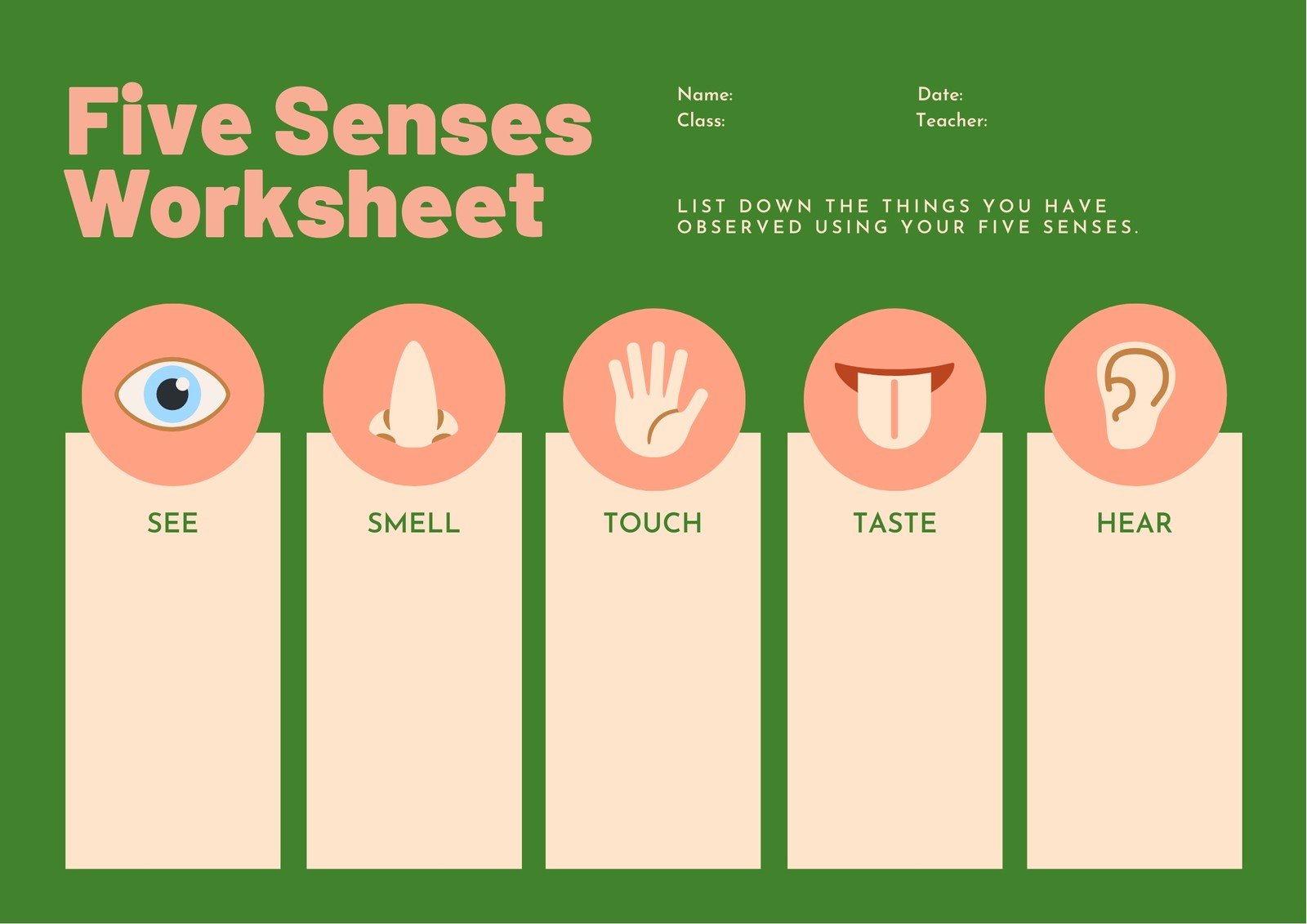 Green Peach Five Senses Graphic Organizer