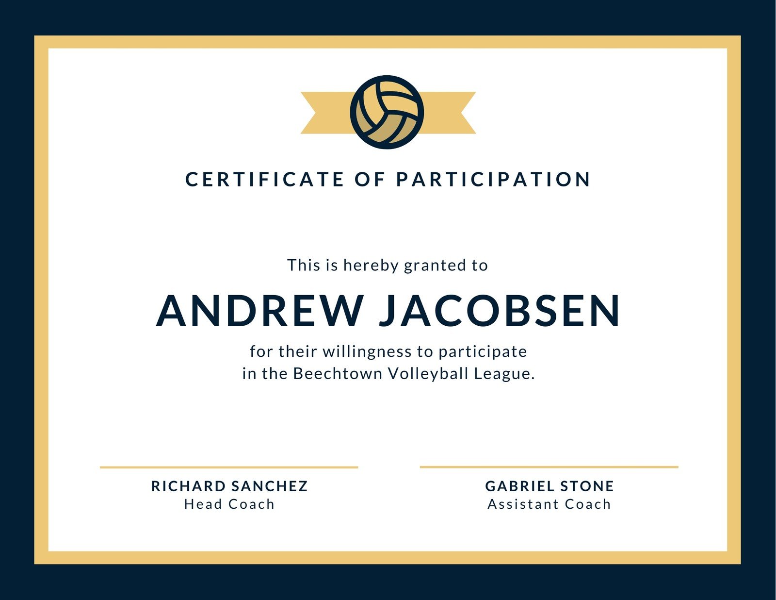 Dark Blue & Beige Simple Sport Certificate - Templates by Canva Intended For Participation Certificate Templates Free Download