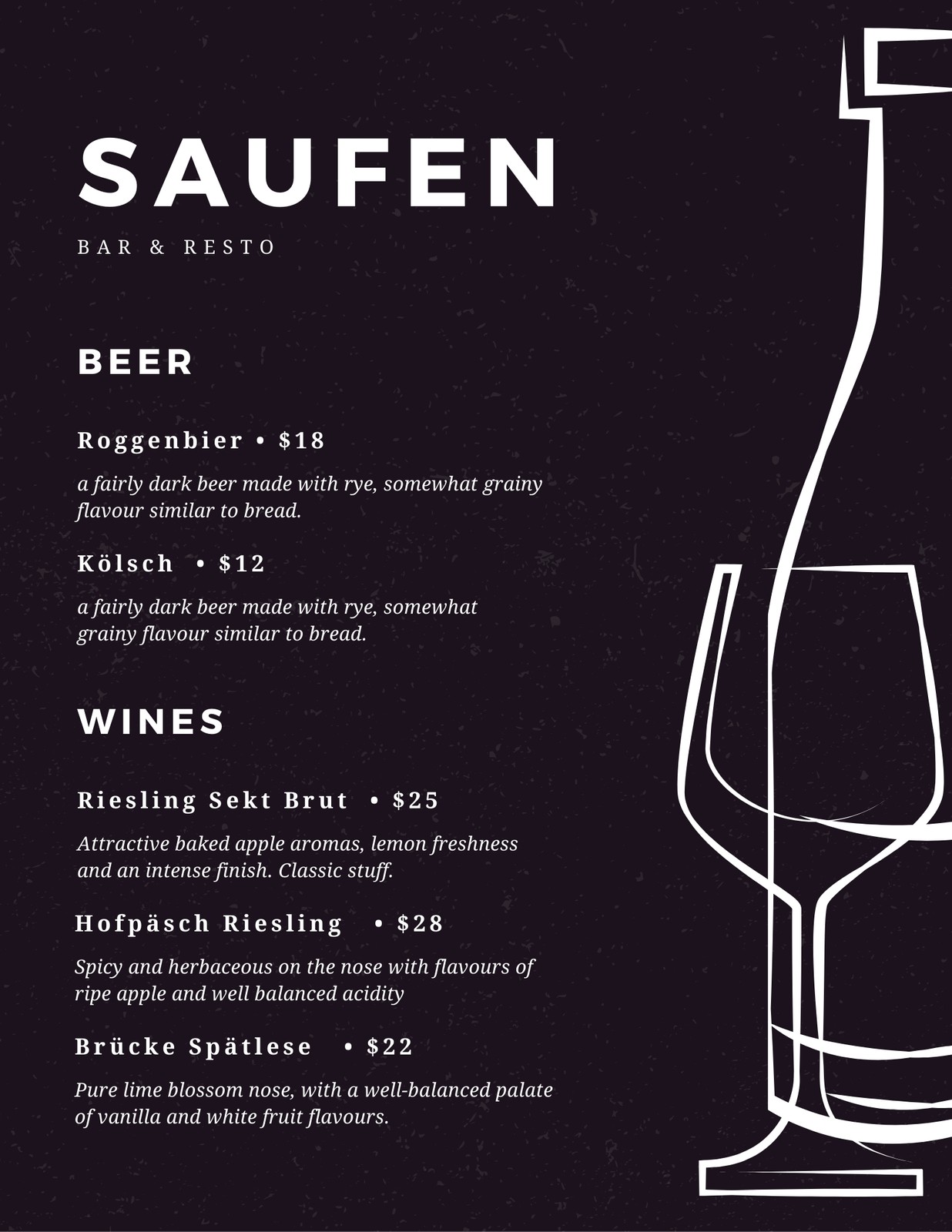 Free printable and customizable wine menu templates Canva