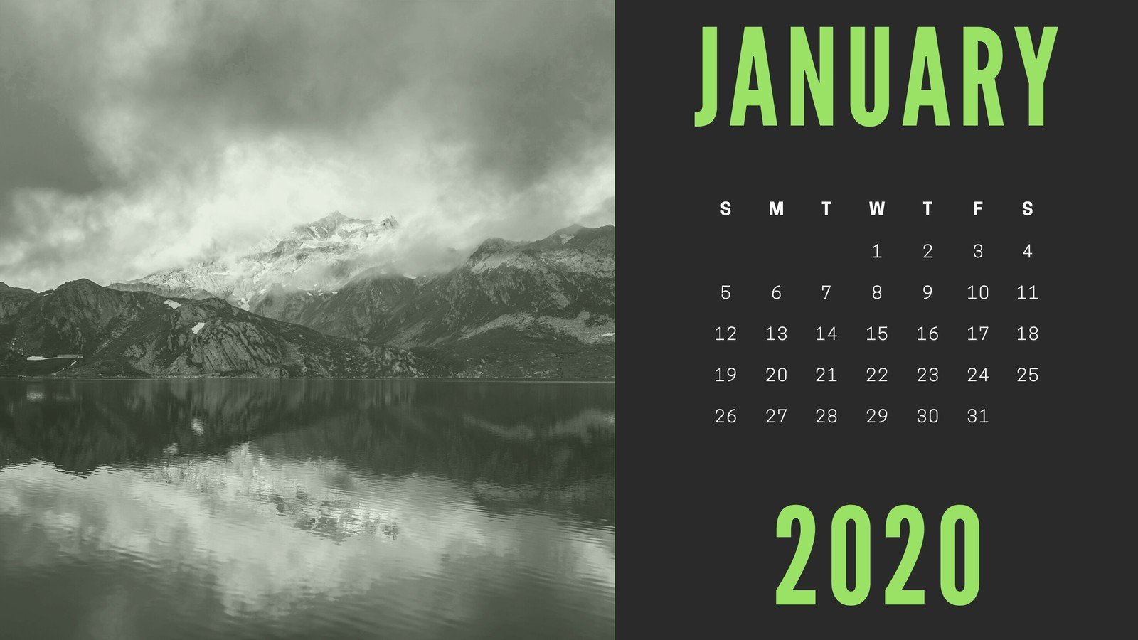 Black and Green with Grayscale Landscape Photos Daily Calendar