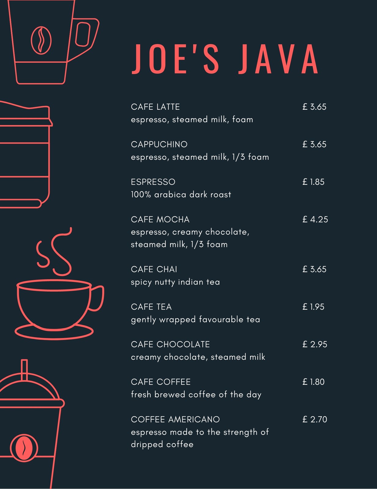 Free Printable Custom Coffee Menu Templates Canva