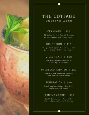 Free Printable And Customizable Cocktail Menu Templates Canva