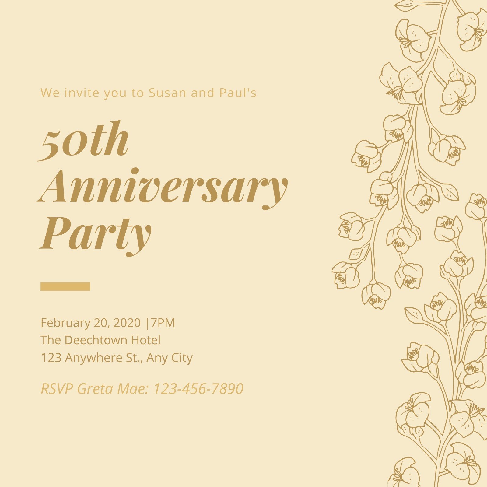 Free, custom printable 50th anniversary invitation templates Canva