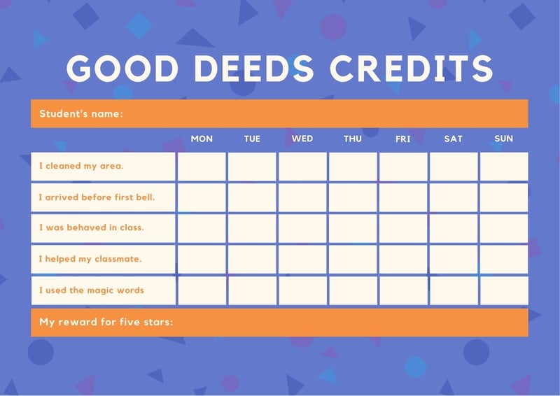 Purple Confetti Good Deed Credits Behavior Reward Chart ...