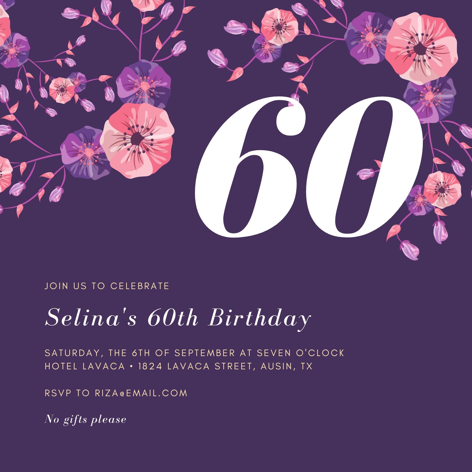Canva Colorful Flowers Purple 60th Birthday Invitation 125G8W3vk A 