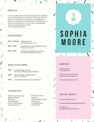 Pastel Pink And Green Sprinkles Modern Makeup Artist Resume