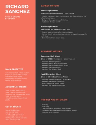 canva resume template for high school students