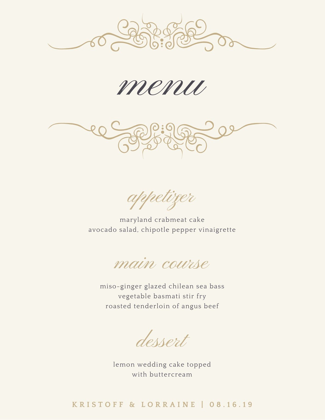 Free printable, customizable wedding menu templates  Canva In Wedding Menu Choice Template