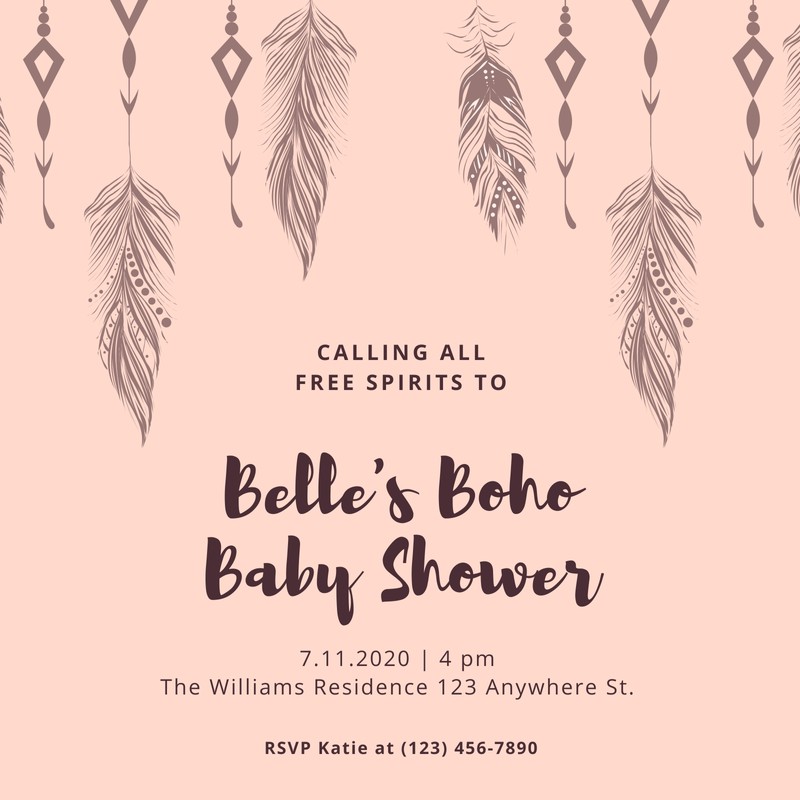 Pink Feathers Dreamcatcher Boho Baby Shower Invitation Templates