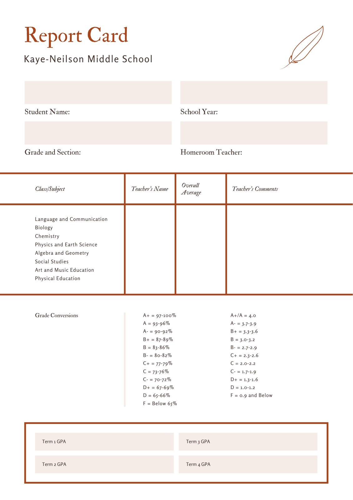 Customize 21+ Middle School Report Cards Templates Online - Canva Regarding Report Card Template Middle School