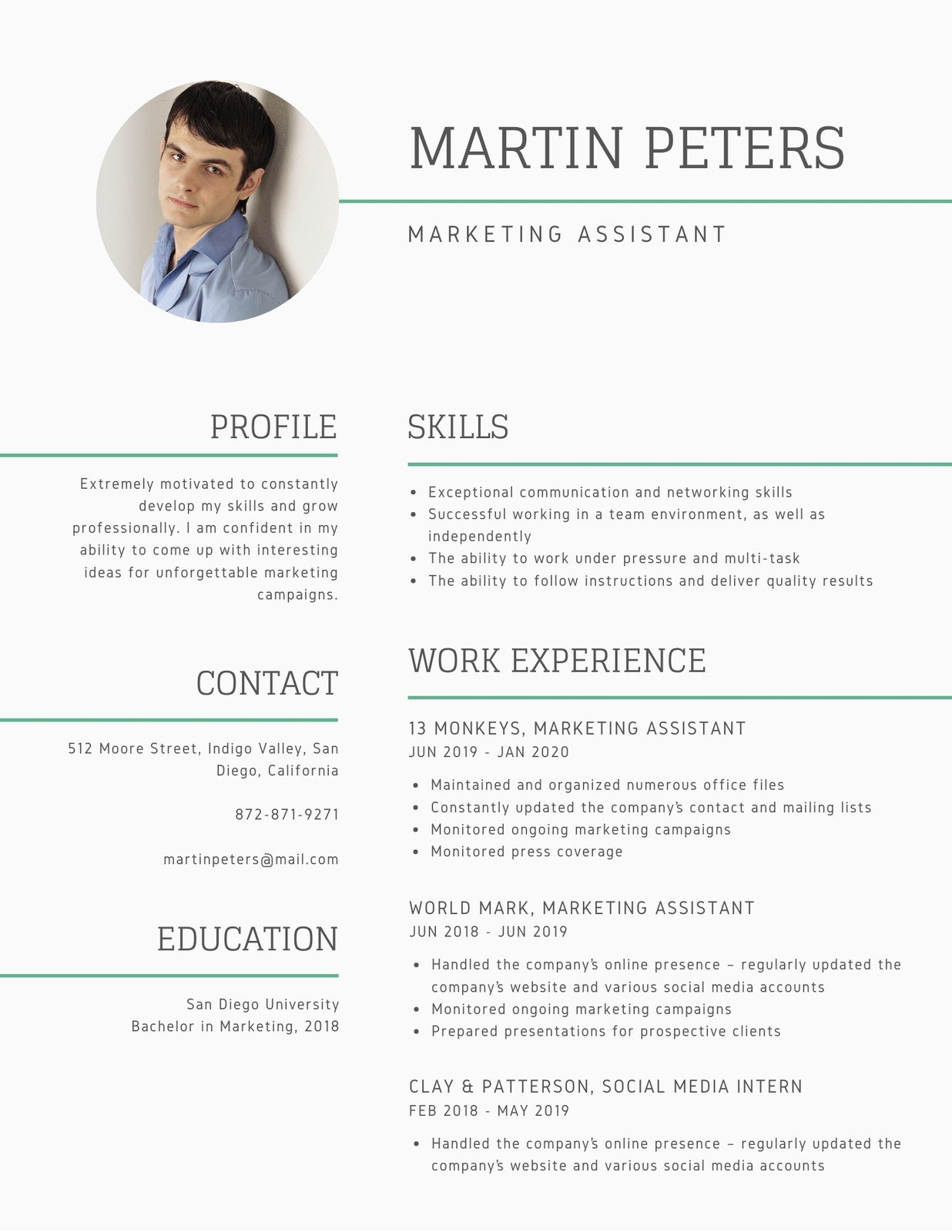 mint-green-lines-photo-marketing-assistant-modern-resume-templates-by