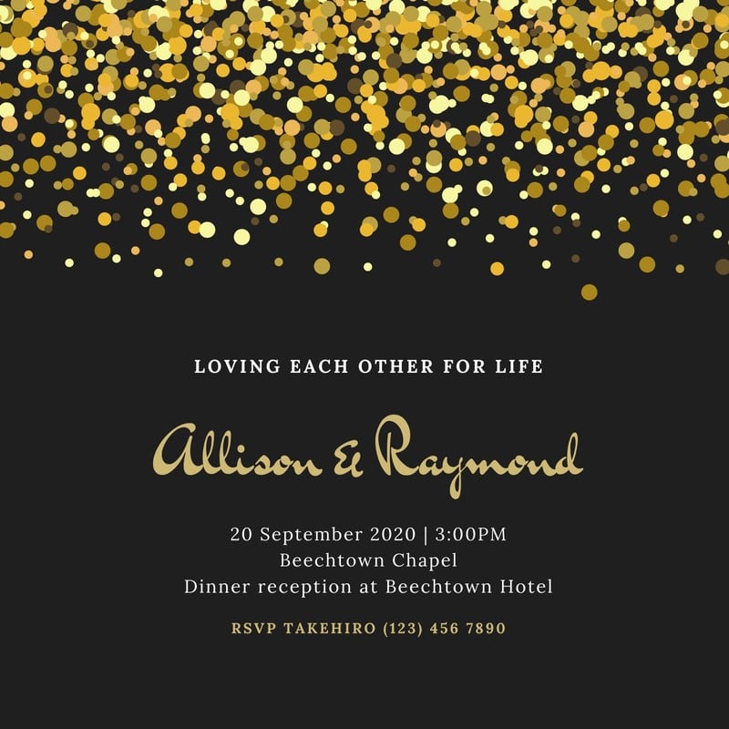 Gold and Black Dots Classic Wedding Invitation - Templates by Canva