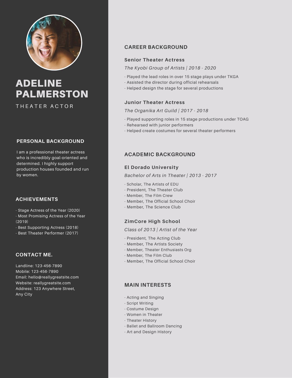 Customize 22+ Acting Resumes Templates Online - Canva Throughout Theatrical Resume Template Word