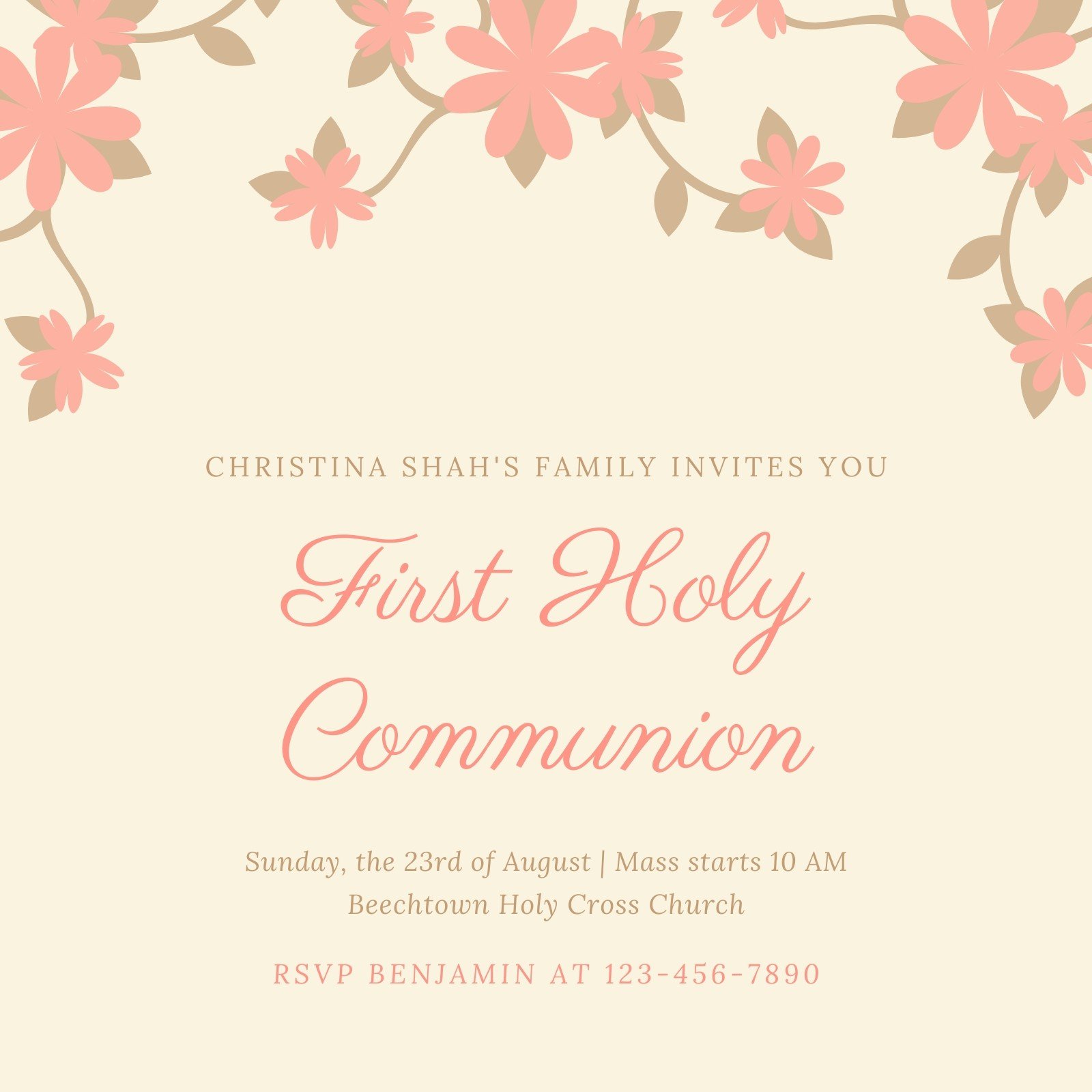 Free custom printable First Communion invitation templates Canva