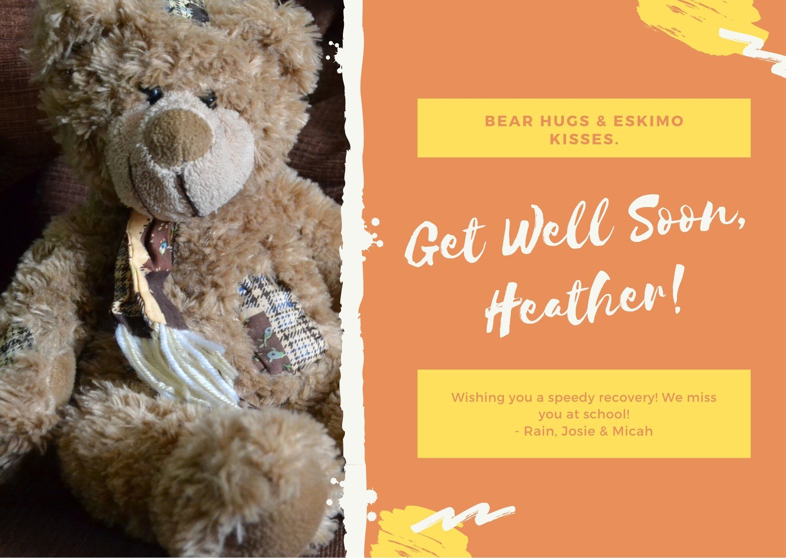 Get Well Soon Card Template With Teddy Bear Design Template