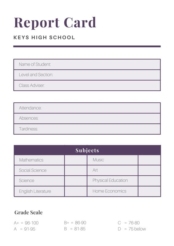 Free and printable high school report card templates Canva