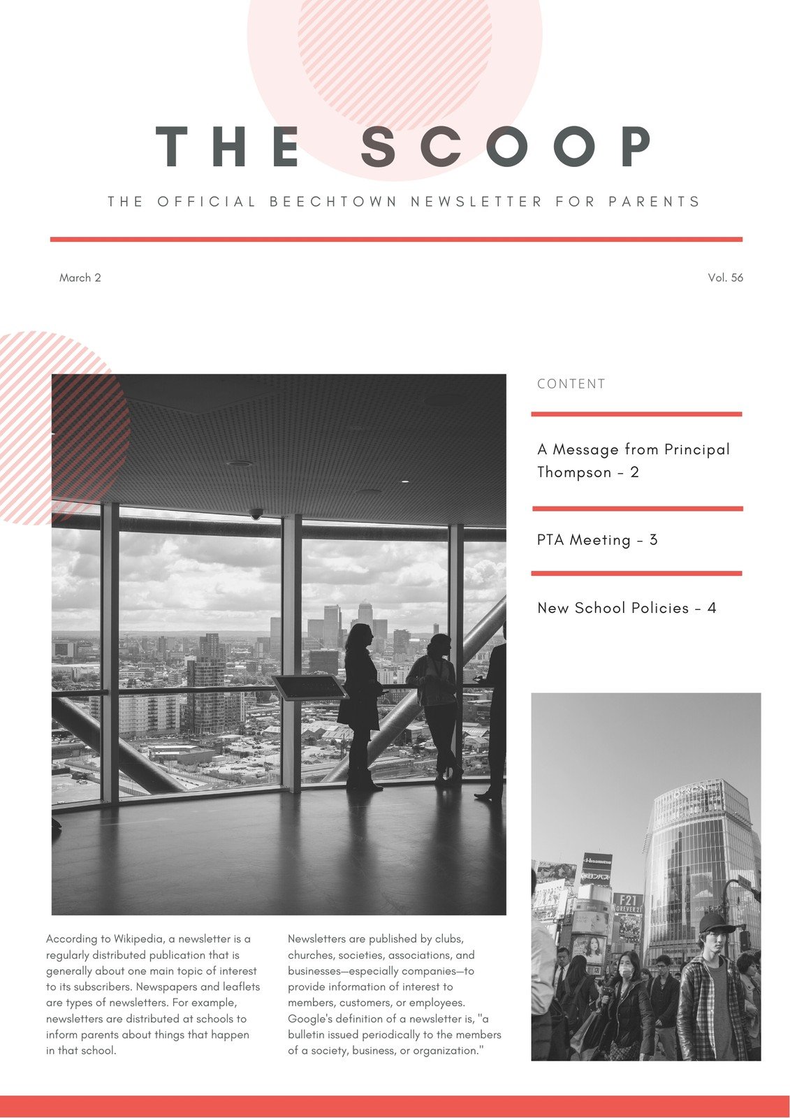 Red And Gray Monochrome Buildings Photo School Newsletter Templates By Canva