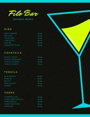 Free Printable And Customizable Cocktail Menu Templates Canva