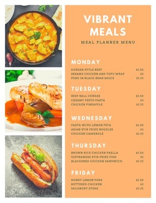Orange Meal Planner Menu - Templates by Canva